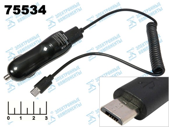 Автомобильное зарядное устройство USB 5V 2.1A (шнур micro USB витой) Smartbuy SBP-1503MC-V