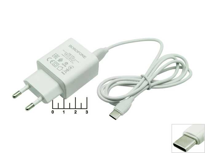 Сетевое зарядное устройство USB 5V 3A/9V 2A/12V 1.5A QC-3.0 (шнур Type C) BA66A Borofone (белое)