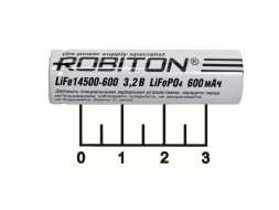 Аккумулятор 3.2V 0.6A 14500 Robiton плоский плюс (LiFePO4)
