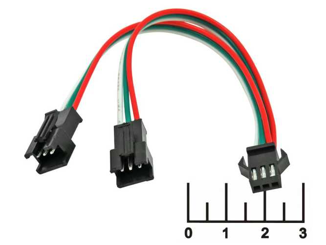 Разветвитель для цифровой светодиодной ленты 3pin на проводе 15см с коннекторами (1 вход-2 выхода)