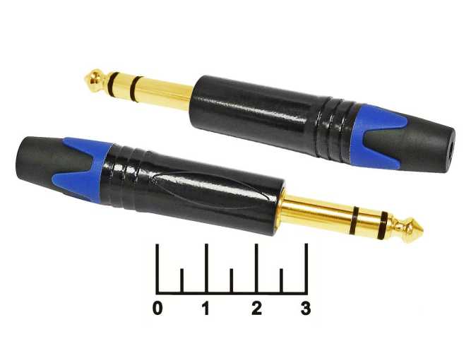 Разъем AUD 6.3 штекер стерео gold синий LAIHE-JS