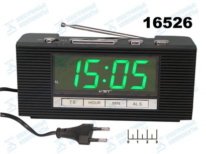 Часы цифровые VST-740-4 с радиоприемником зеленые