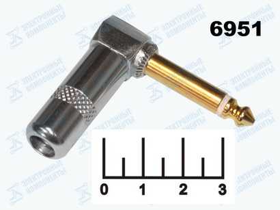 Разъем AUD 6.3 штекер моно угол металл gold на кабель