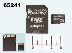 Карта памяти micro SD 32Gb + адаптер SD Smartbuy class10 (SDHC) (SB32GBSDCL10-01LE)