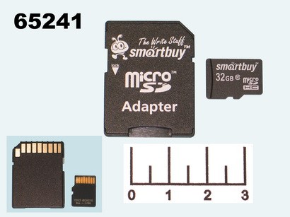 Карта памяти micro SD 32Gb + адаптер SD Smartbuy class10 (SDHC)