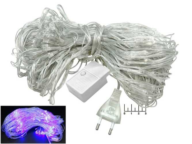 Гирлянда 240 светодиодов сетка синяя 2*2.5м с контроллером (прозрачная нить)